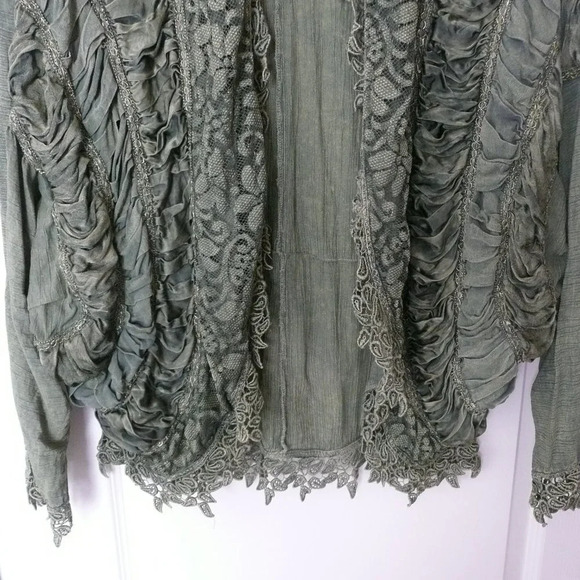 Vintage Don Vito Open Front Jacket Cardigan Green Ruffles Made in Italy Witchy - Picture 4 of 8